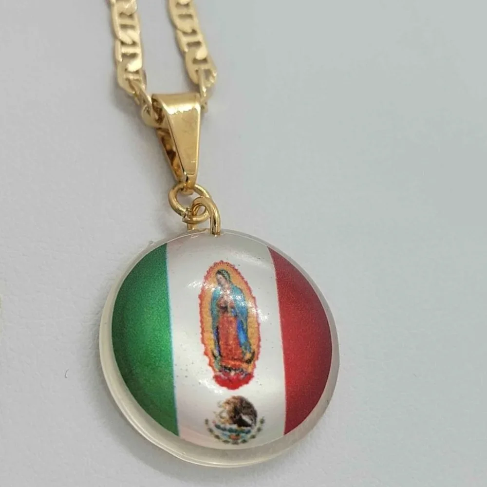 Exclusive Virgen De Guadalupe Necklace with Flag of Mexico